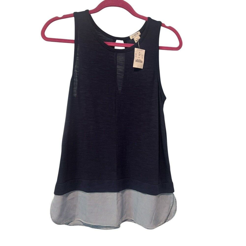 J Crew Drapey Tank Top Navy Blue With Stripe Pattern Silky Hem Size XS